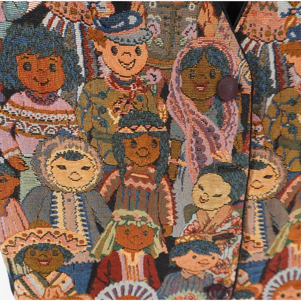 Vintage Reversible Tapestry Vest Children of the World Multicultural Teacher - Picture 6 of 11